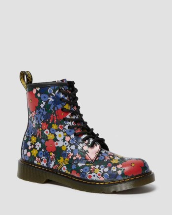 Dr Martens Youth 1460 Floral Print Kožené Čižmy Detske Čierne | 2538-VTULD
